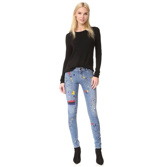 Alice + Olivia Joana Paint Splatter Skinny Jeans Stretch Pockets Zipper Size 26 - Picture 2 of 16